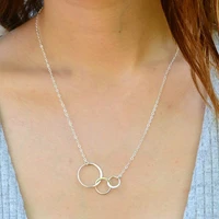 1pcs silver color interlocking three circles necklace simple chain pendant birthday jewelry gift for mom friends