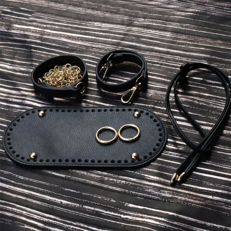 

5Pieces/Set DIY Handmade Crochet Handbag Pouch Accessories Artificial Leather Shoulder Strap Chain Handle Bag Bottom