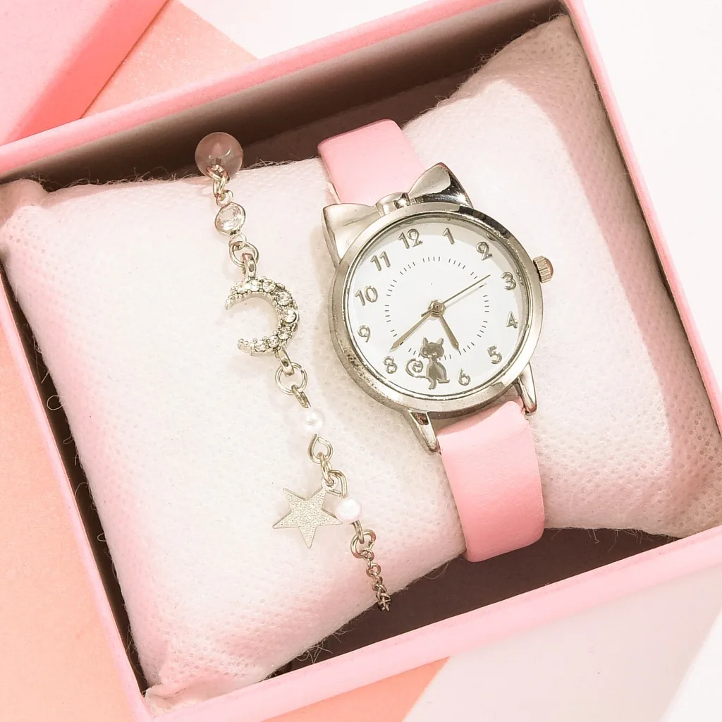 Часы Детские кварцевые для девочек милые наручные часы с изображением кота