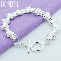 doteffil 925 sterling silver round cross charm chain bracelet for lady women valentine jewelry gift