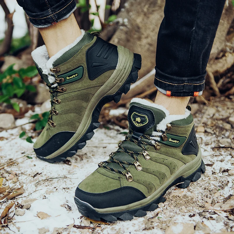 New Men Winter Hiking Shoes Outdoor Non-slip Mens Trekking Boots Warm Plush Snow Boots Men Tourism Shoes botas militares hombre