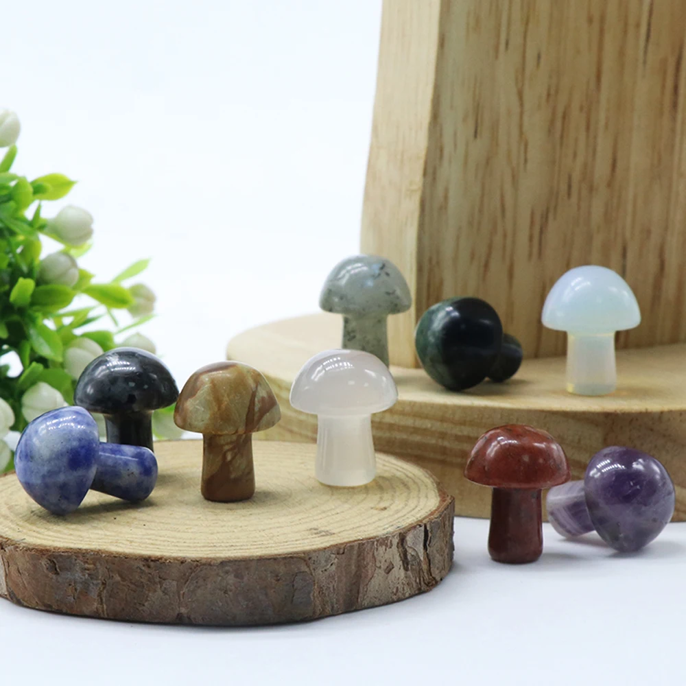 

1 Pieces Mini Mushroom Statue Natural Stones Carved Decoration Quartz Healing Crystal Reiki Trinket Gift Room Ornament