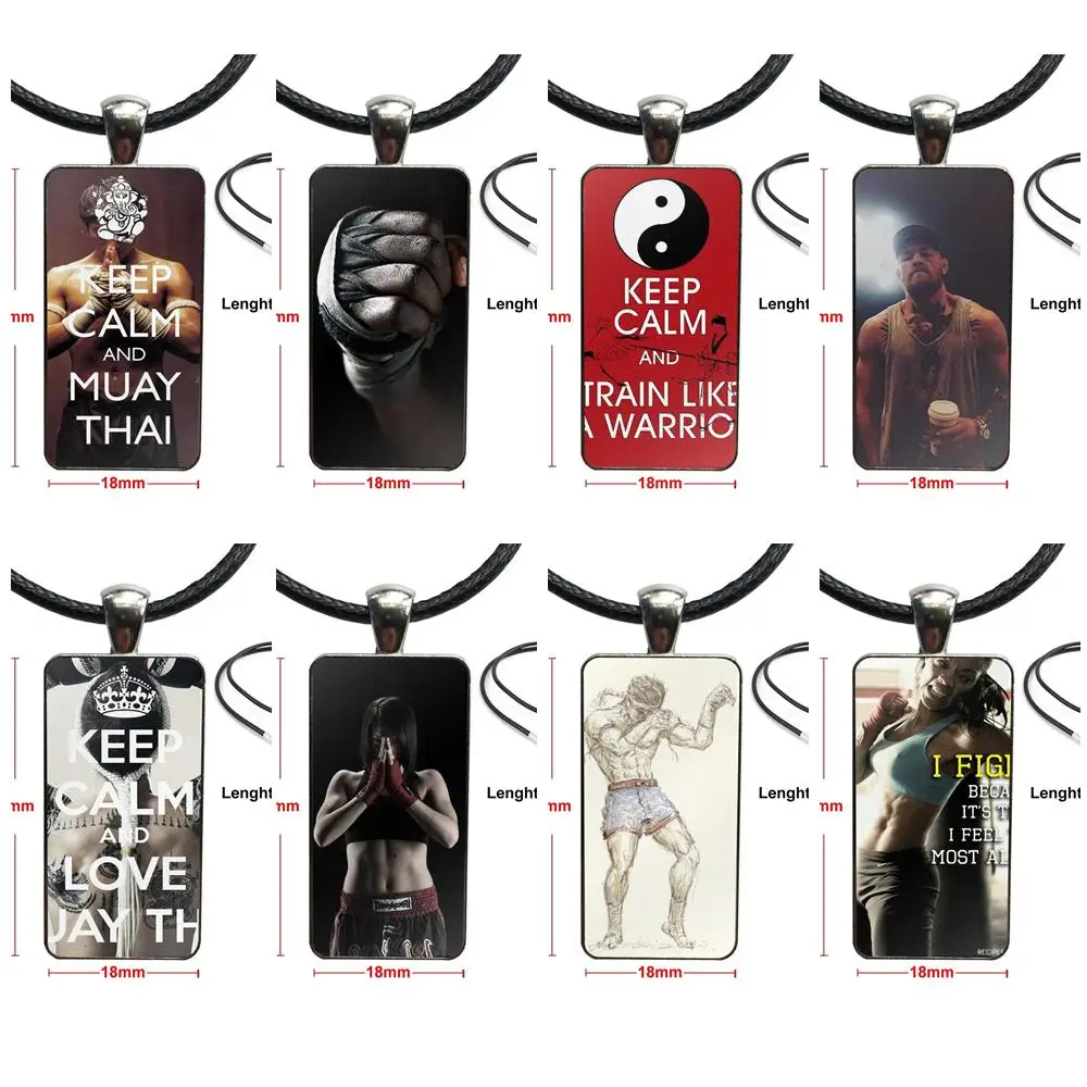

Для вечерние в стиле унисекс, стеклянное ожерелье с подвеской ручной работы, подвеска в виде половины, ожерелье с надписью Keep Calm And Do Muay Thai
