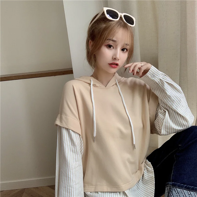 

Real Shot 2021 Autumn Clothes Shirt Sleeve Patchwork Sweater Female Fake