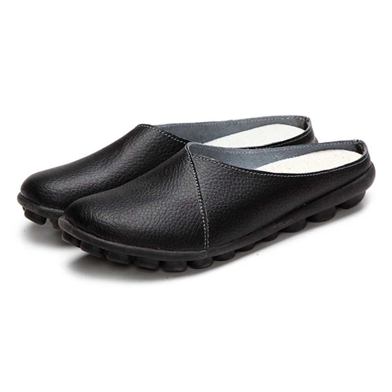 Женские шлепанцы из натуральной кожи Нескользящие плоская подошва повседневные