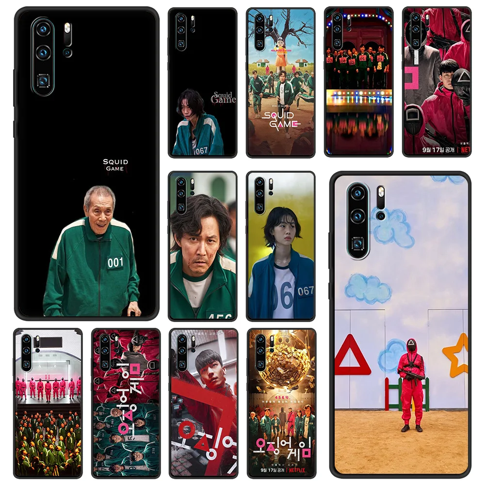 

TV Show Squid Game Fundas Cover Bag For Huawei P30 Pro P Smart Z Y6 Y7 2019 P40 Lite E Phone Case Silicon Shockproof Shell Coque