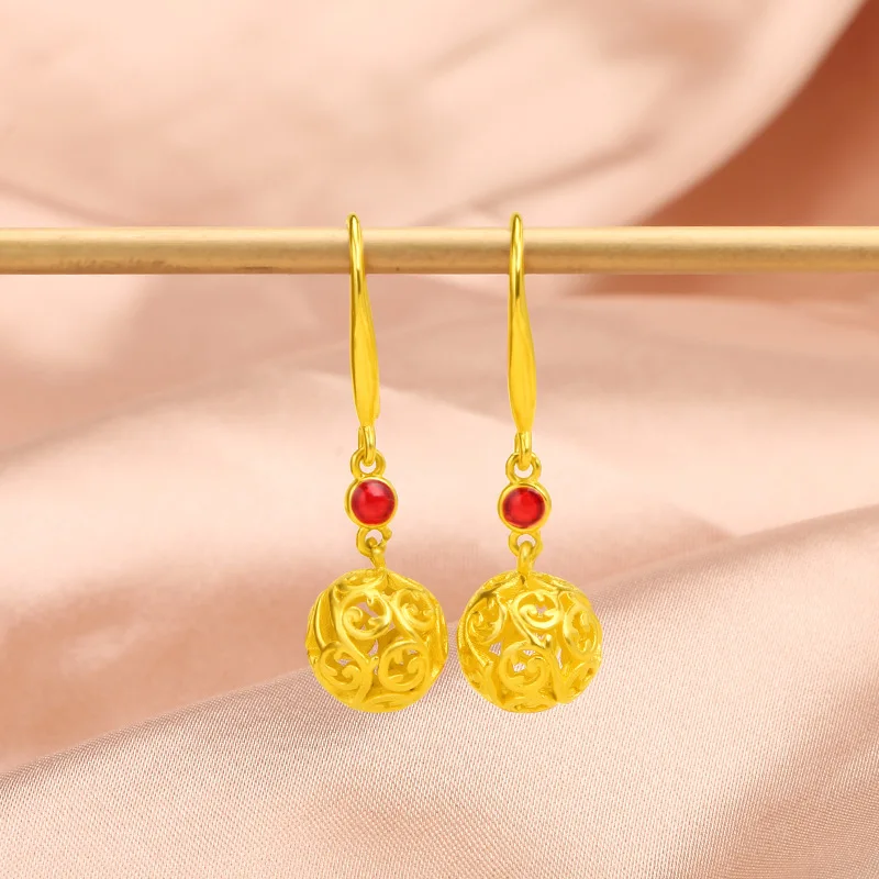 

Filigree Hollow Earrings 18K Gold Fashion Vintage Women's Dangle Earrings Lucky Balls Ear Jewelry