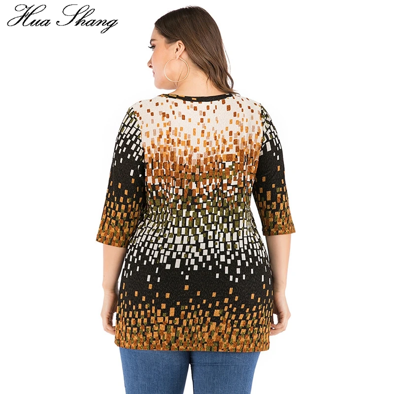 5XL размера плюс, женская блузка, осень, о-образный вырез, рукав три четверти, в клетку, с принтом, повседневная, свободная, верх размера d, Женская туника, топы