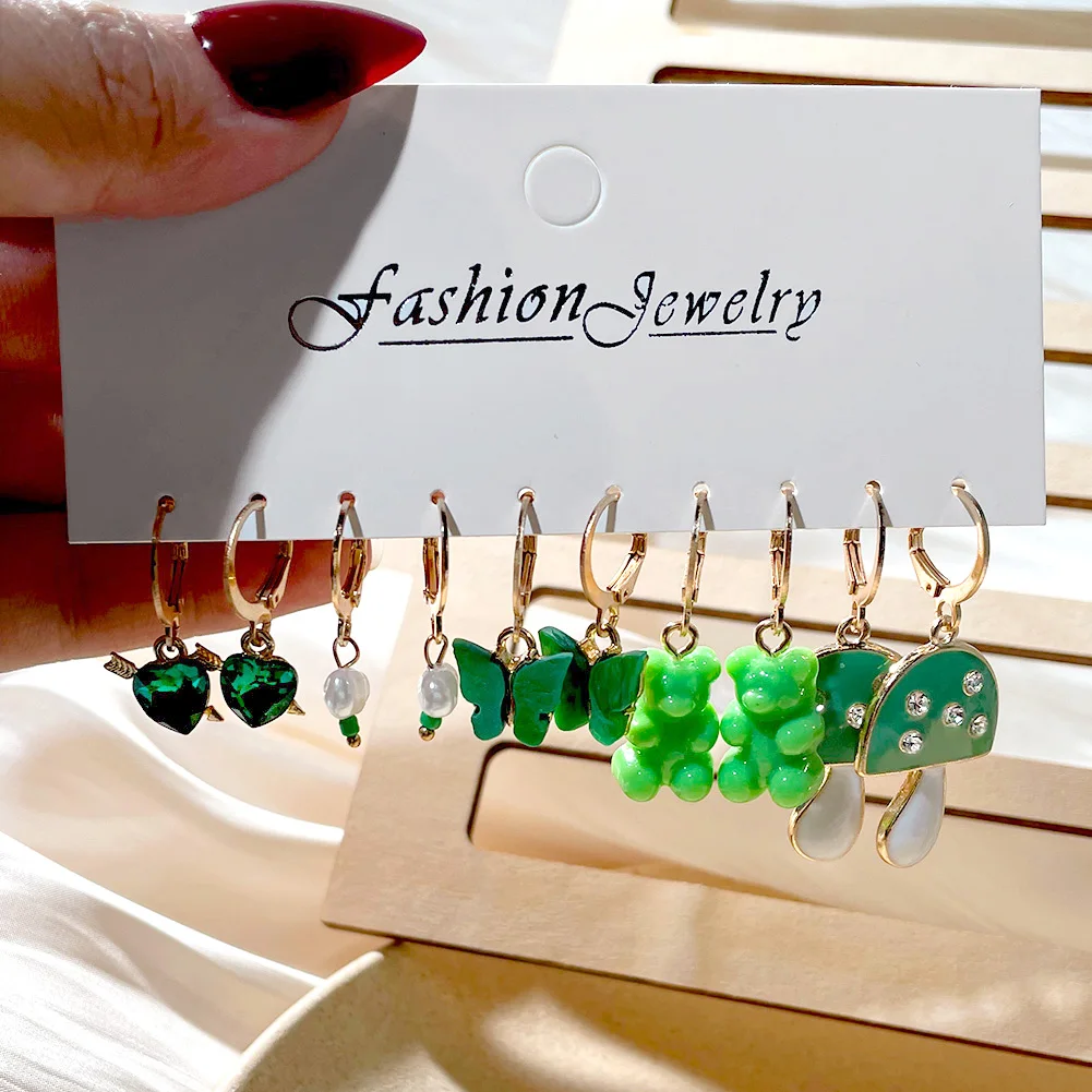 Серьги-кольца в виде медведя из смолы карамельных цветов для женщин набор