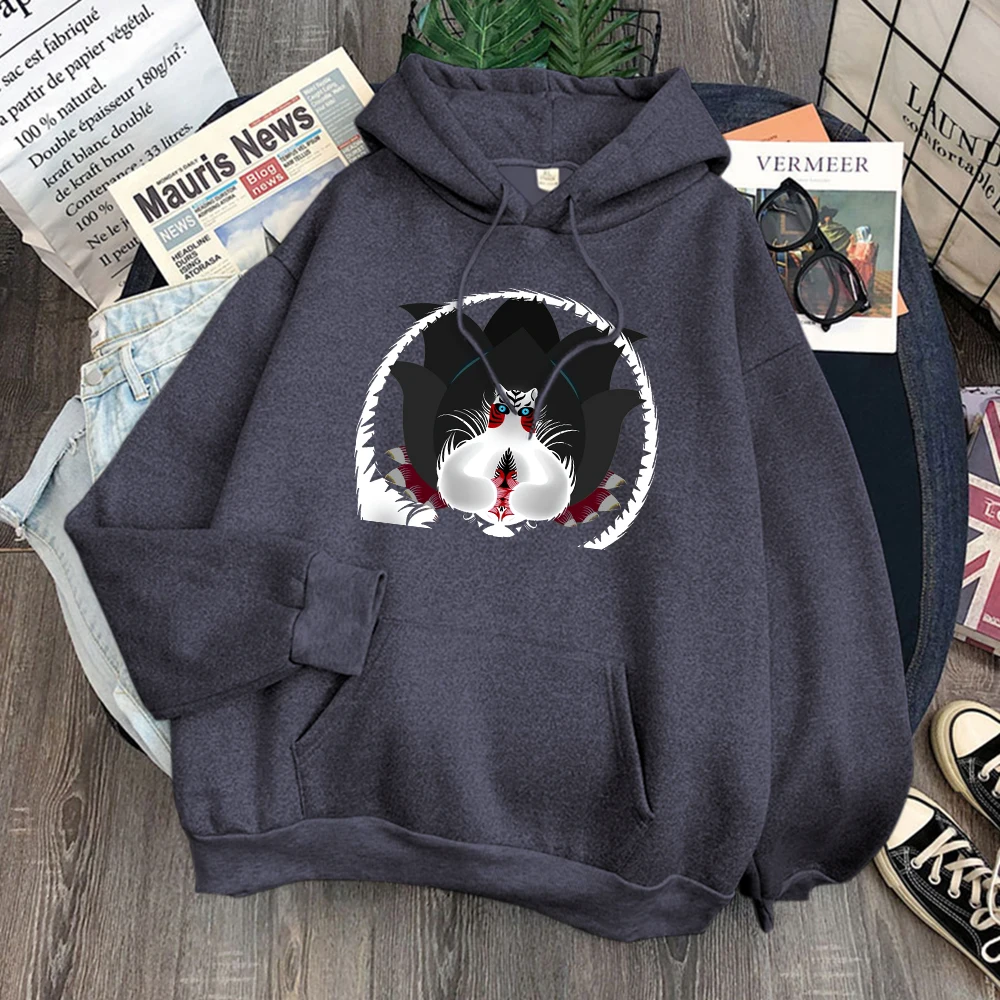 Красивая девять хвостов Женская Толстовка Осенняя мода с капюшоном Harajuku S-Xxl