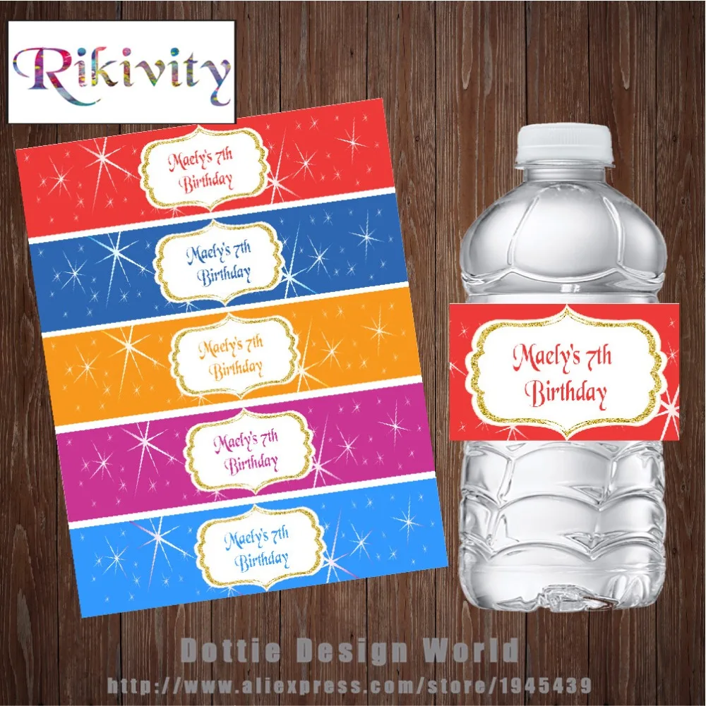 20 шт./лот Радуга с блестящими звездочками ярлыки бутылки водой моноблок обертка