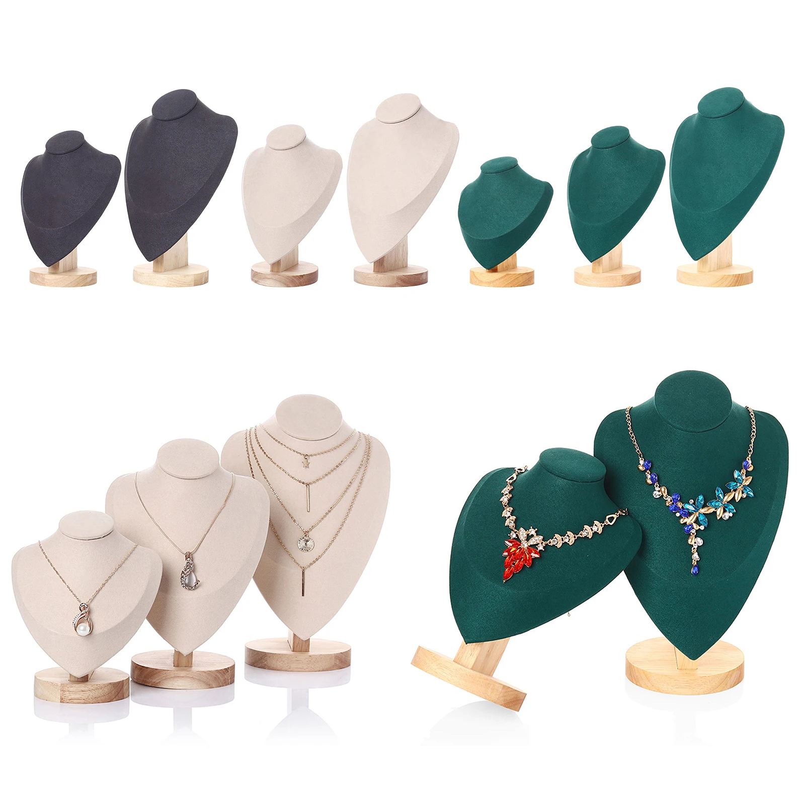 

Classic Jewlery Display Stand Wooden Necklaces Bust Pendants Holder