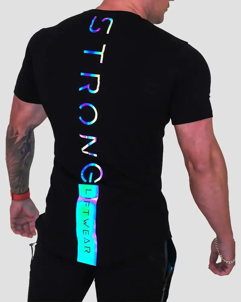 

Gym T-shirt Men Short sleeve Cotton T-shirt Casual reflective Slim t shirt Fitness Bodybuilding Workout Tee Tops Summer clothing