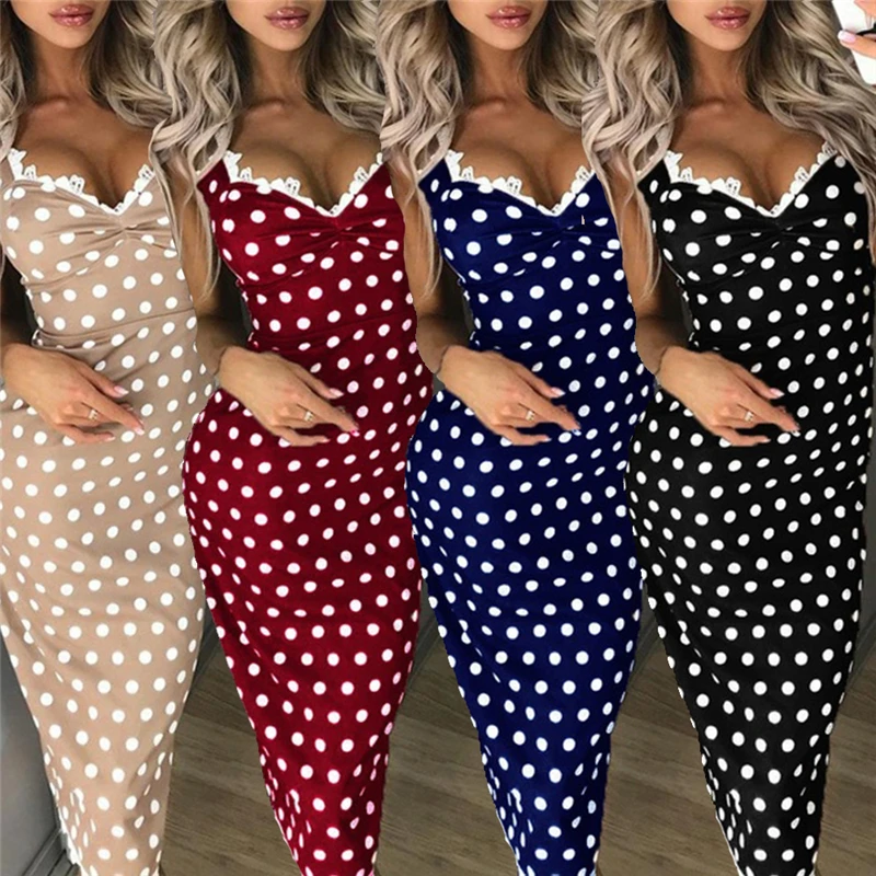 2019 модное женское летнее платье без рукавов с v-образным вырезом в горошек