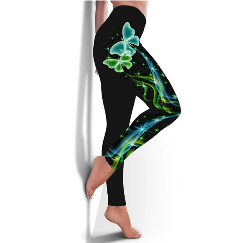 

2021 New Fashion 2XL 3D Butterfly Plus Size Leggings High Waisted Sweatpants Woman Pants Holographic Workout Legging Trouesrs