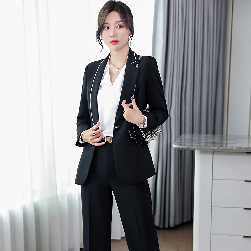 High Quality Fabric Formal Uniform Designs Pantsuits OL Styles Women Business Work Wear Blazer Career Interview Job Trousers Set | Женская