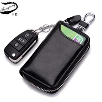 fengdong car key bag leather card holder organizer women housekeeper organized 6 ring keychain leather key bag zipper wallet