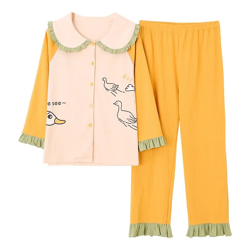 

GCAROL Womensets 2 Pieces Cartoon Pajama Long Sleeve Lovely Pure Cotton Various Graffiti Printed Home Clothes Suit 3XL 4 Season