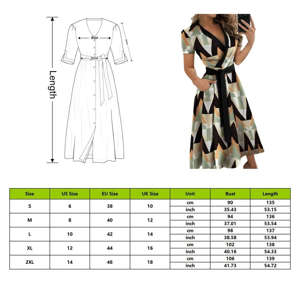 

Sexy Deep V Neck Geometric Print Maxi Dress Women 2021 Spring Pocket Short Sleeve Female Irregular Party Dress Plus Vestidos