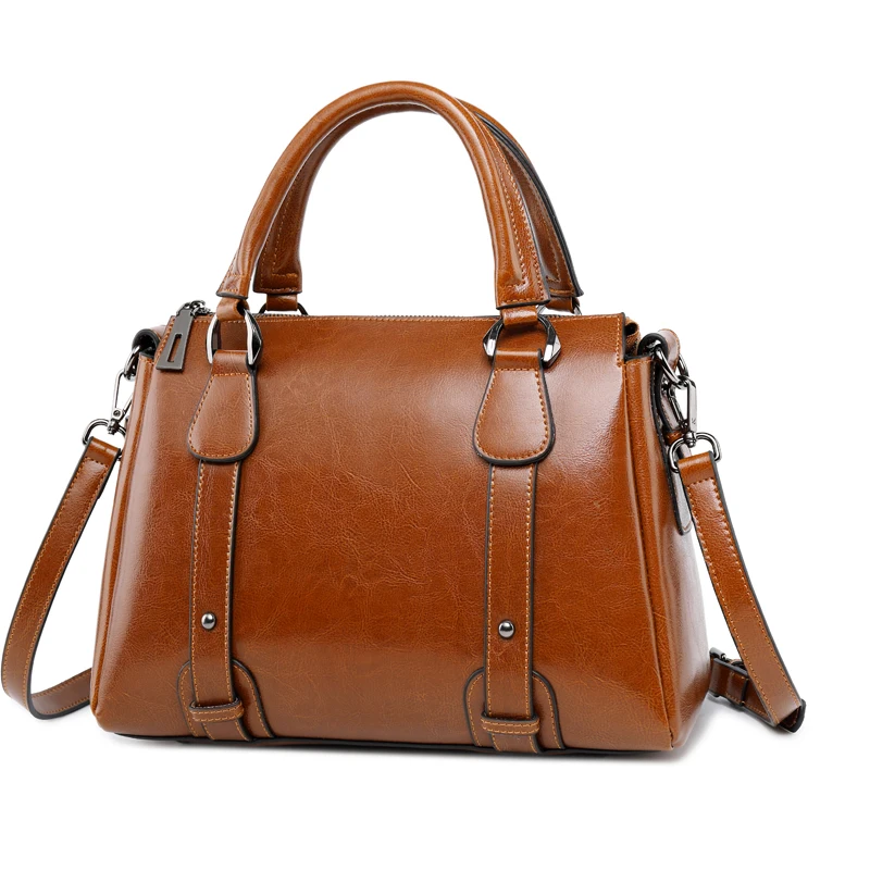 Модная женская сумка в стиле ретро на плечо из воловьей кожи большая