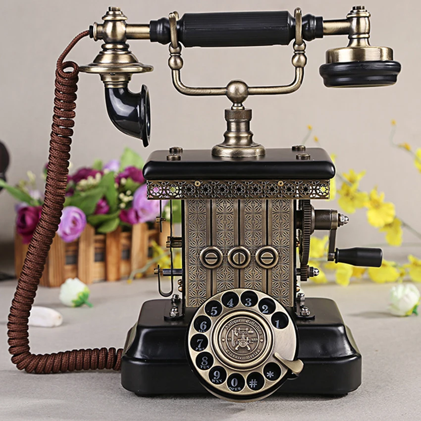 Telefone com Fio Clássico do Vintage Rotativo com Fone de Ouvido Telefone Antigo Fixo Europeu Decorativo Dail Pendurado