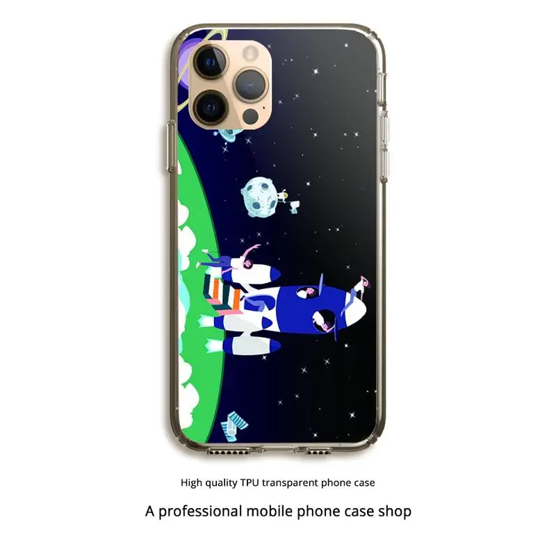 

Cartoon Astronaut Phone Case Clear Cover For Iphone 5 6 7 8 11 12 Plus XR X XS SE2020 11/12PRO Max Transparent Cases
