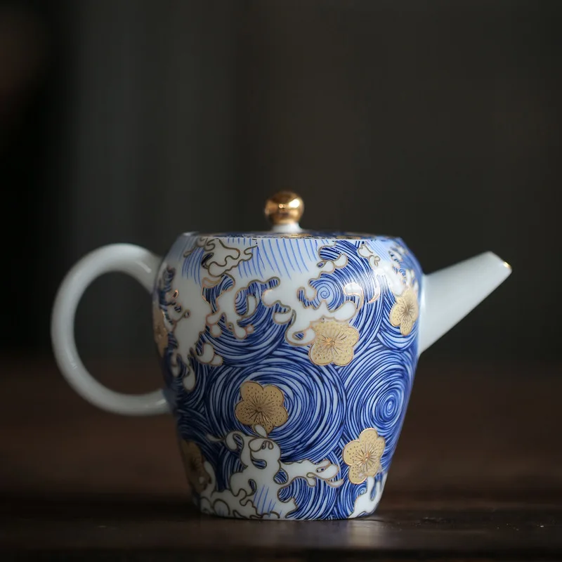 Звездный эмалированный заварочный чайник в китайском стиле керамический синий и