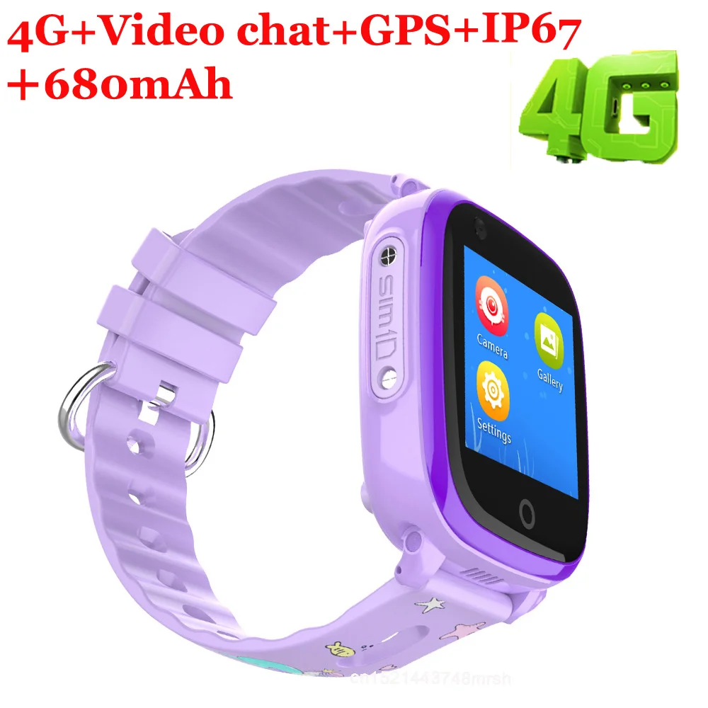 4g Детские умные часы gps LBS Wifi умные часы для детей IP67 водонепроницаемые часы для видеозвонков анти-потеря Детские умные часы подарки - Цвет: purple