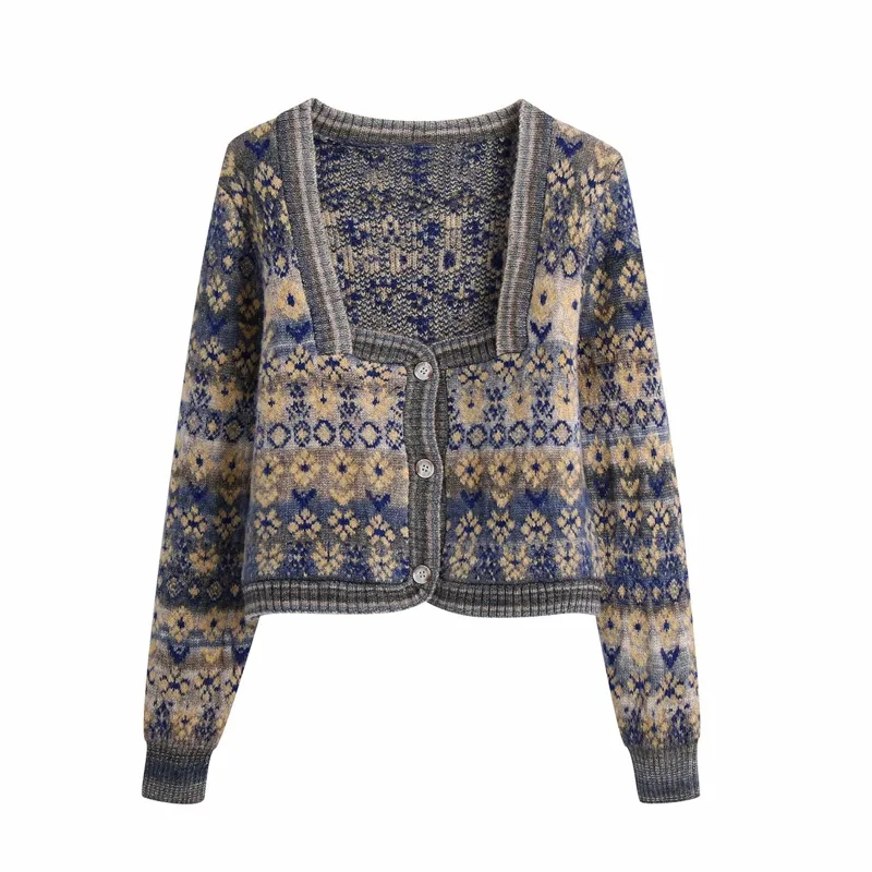 

Autumn Spring Floral Knitted Tops Ladies Long Sleeve Elegant Short Sweater Women Fashion Cardigan Jumper 2021 Loose Street