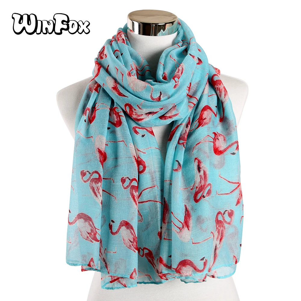 Женский шарф с принтом Фламинго Winfox зимний пляжный из пашмины мусульманский
