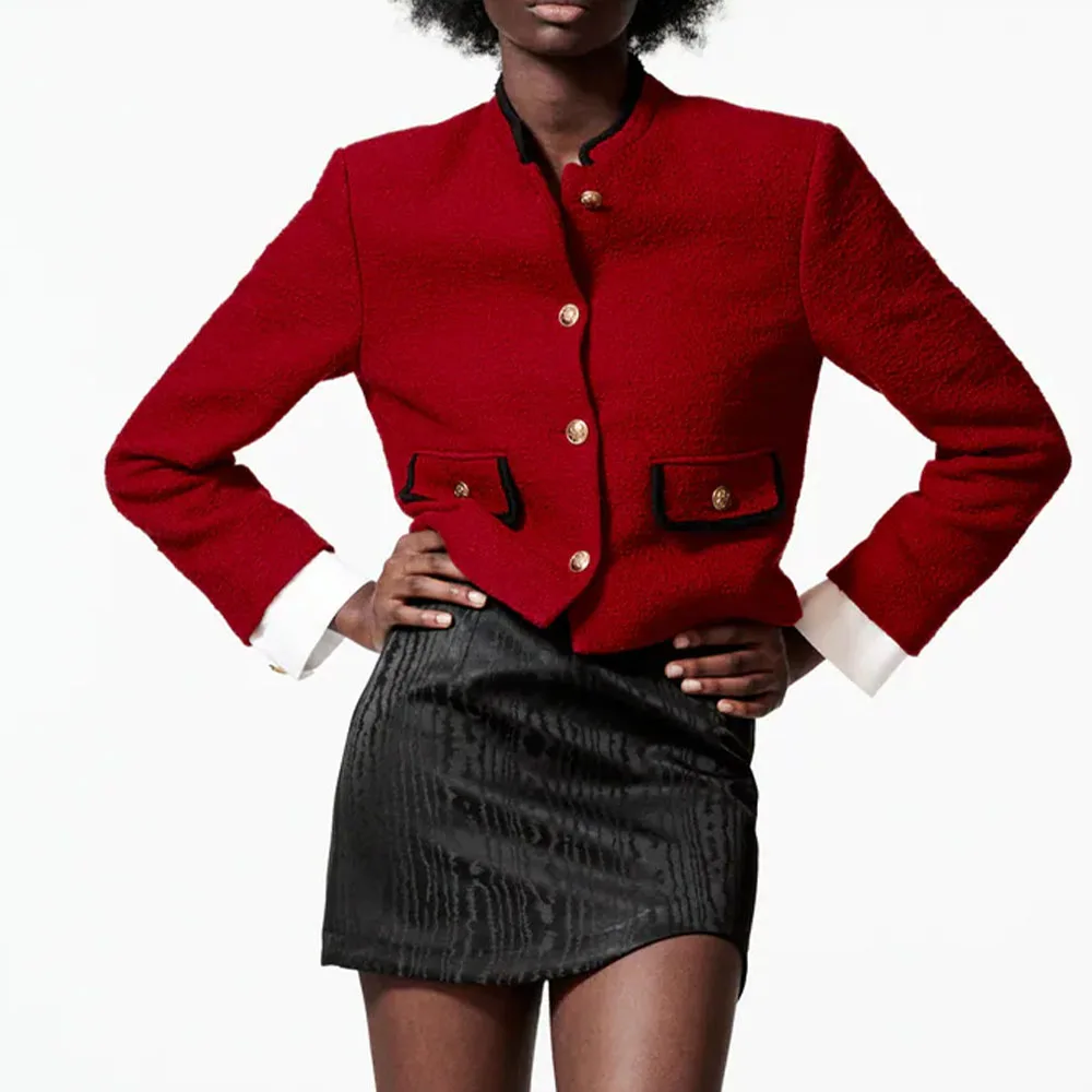 

Женская куртка с карманами Za, текстурное винтажное пальто с длинным рукавом, шикарная верхняя одежда, осень 2021