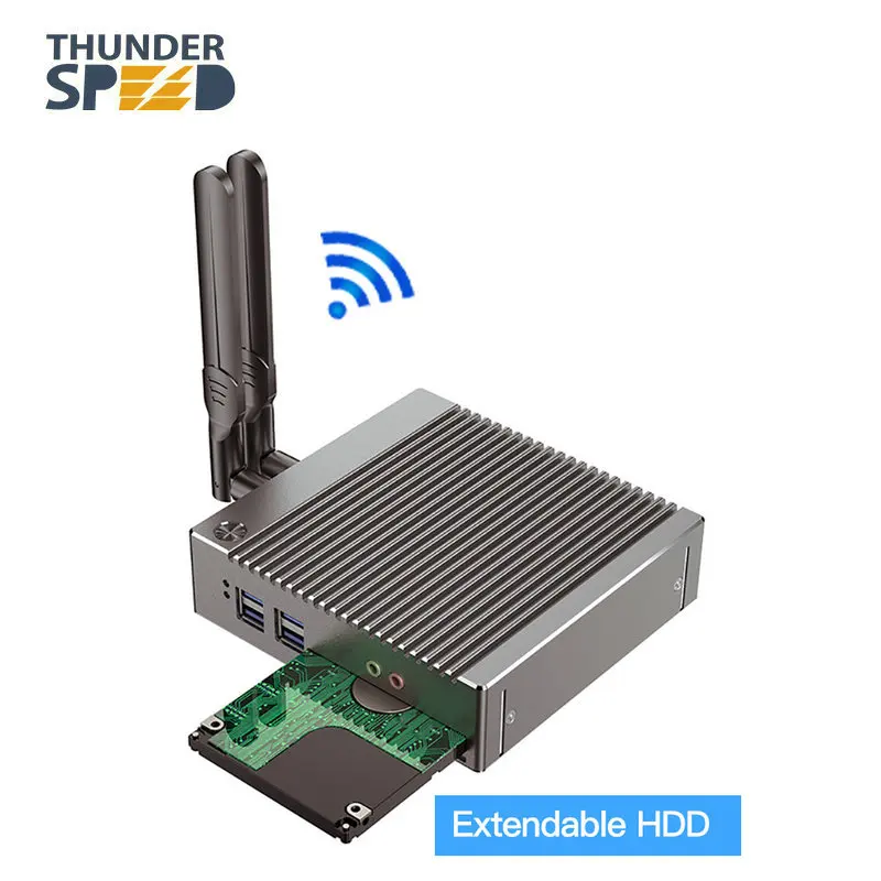 Новое поступление THUNDERSPEED 6USB Celeron N2940 Мини ПК Windows 10 мини HTPC компьютер 2HDMI Linux i3 i5 i7 TV