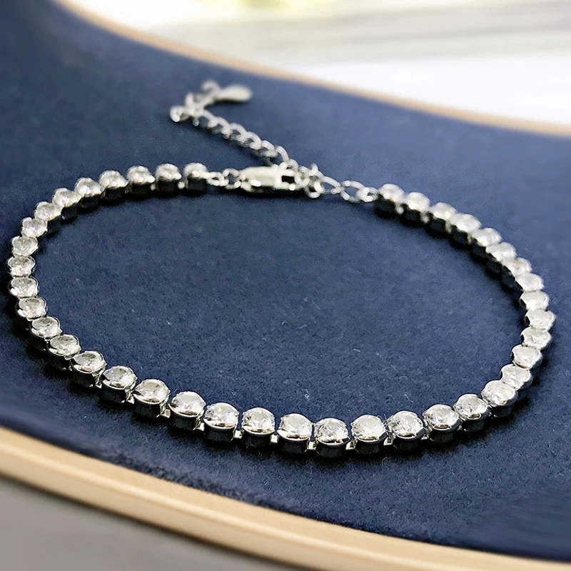 

COSYA 3mm Sparkling High Carbon Diamond Row Bracelet For Women 100% 925 Sterling Silver Engagement Aniversary Party Fine Jewelry