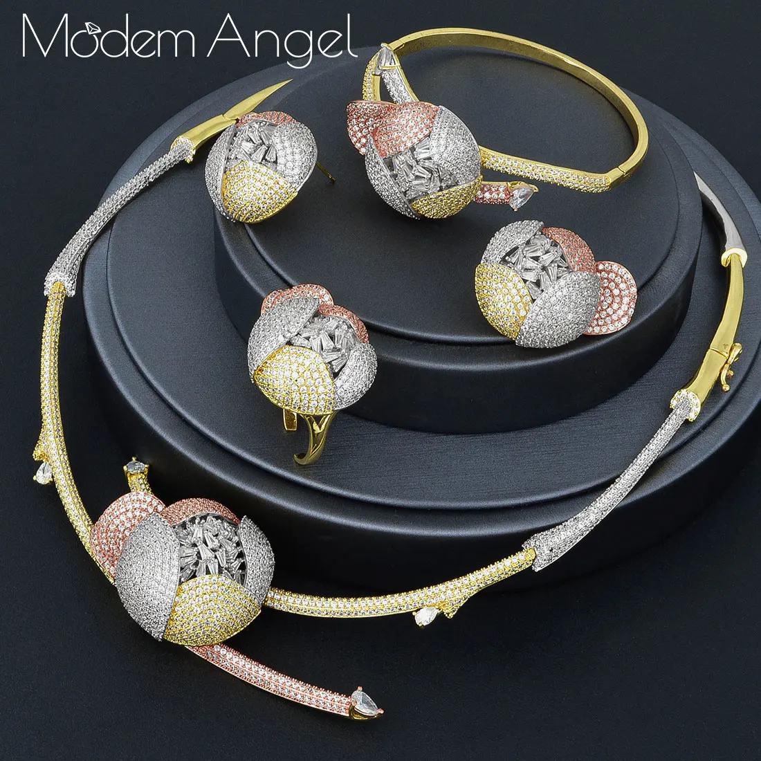 ModemAngel особый Роскошный цветок AAA кубический циркон высокое качество женское обручальное свадебное ожерелье серьги кольцо браслет ювелирны...