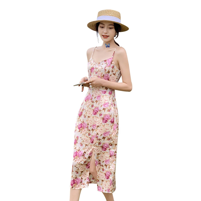 

ZOSOL Retro elegant sexy slim high waisted feminine floral suspender dress