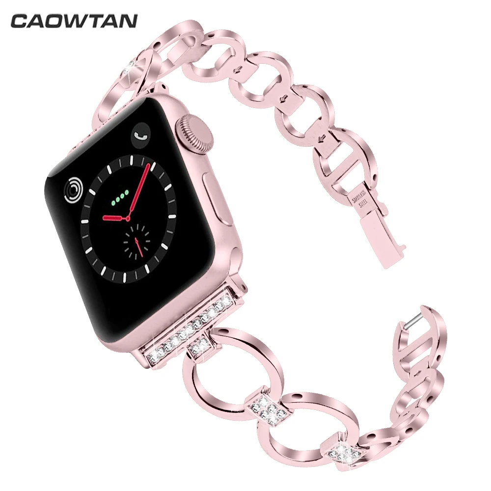 Ремешок из нержавеющей стали для Apple Watch Band Series 5 браслет со стразами iwatch 4/3/2/1 40 мм 44