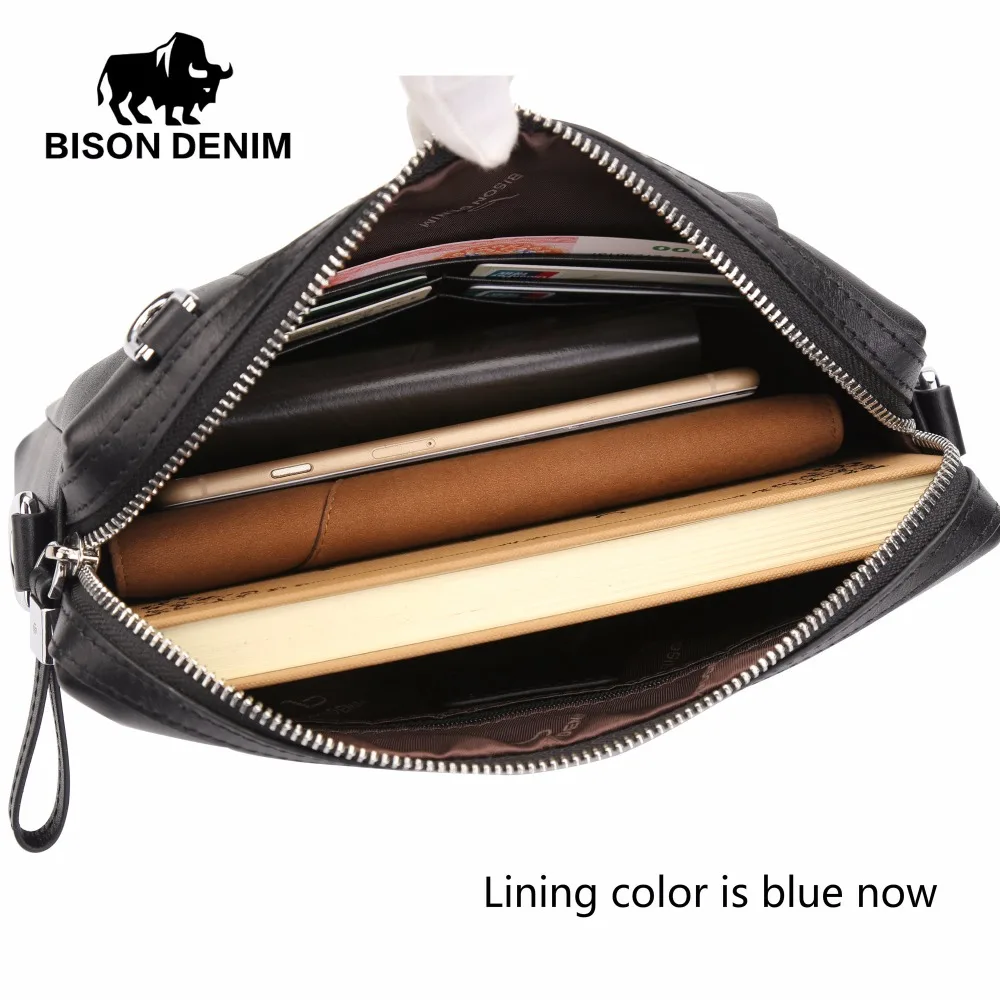 BISON DENIM модная брендовая мужская сумка из натуральной кожи, мужской клатч, деловые повседневные мужские сумки через плечо