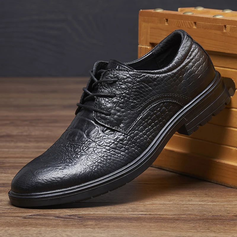 

2021 Лидер продаж модная мужская повседневная обувь с узором «крокодиловая кожа» человек Обувь в деловом стиле износостойкий черный; Мужская...