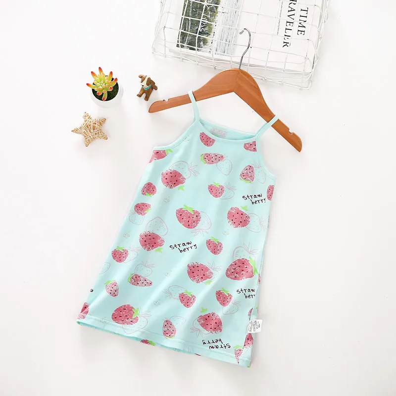 Модная летняя тонкая Пижама на бретелях для девочек милая детская одежда сна