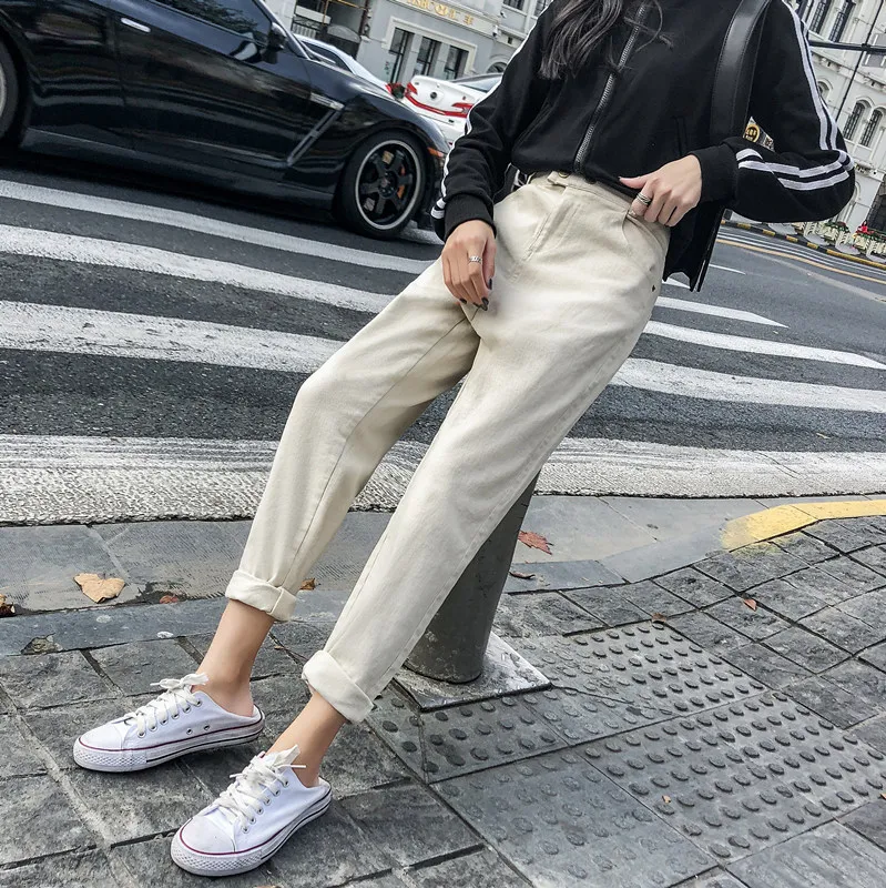 

Women's jeans trousers black Korean style nine-point pants female students solid color trousers suitable for women's high waist