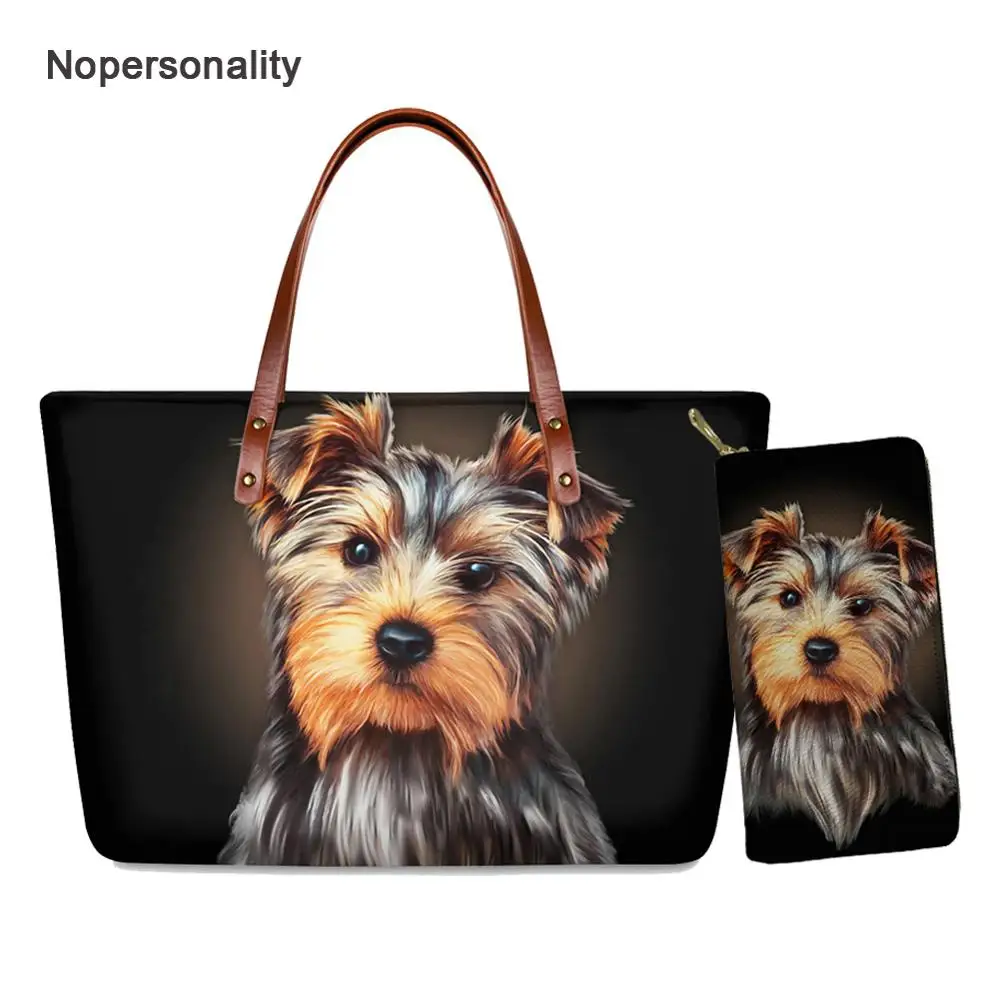 

Nopersonality милые йоркширского терьера принт сумочки в тон для Для женщин Повседневное леди сумки с верхней ручкой, большая женская сумка Bas