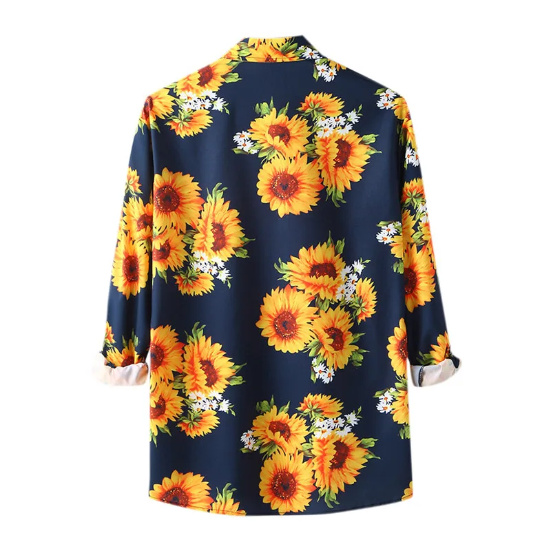 

Mens T-Shirts Digital Chrysanthemum Print Long Sleeve Loose Casual Blouse Top