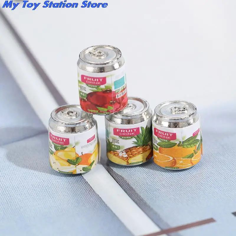 

4pcs/set Cute Miniature Dollhouse Fruit Drink Can Bottle Easy Juice Cans Pretend Play Food Doll House Accessories Kid Toy Gift