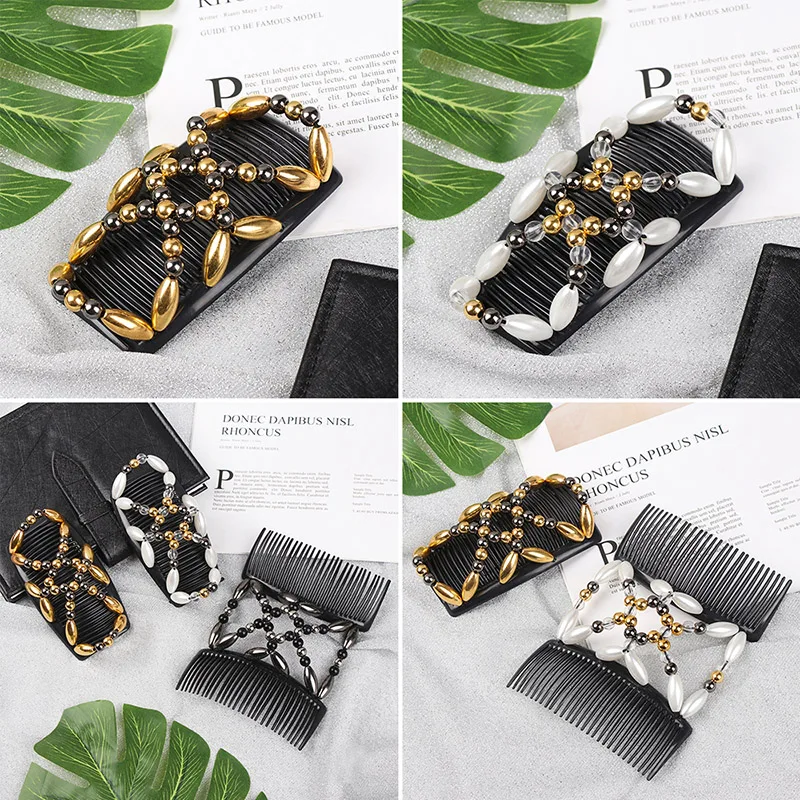 

Hot Women Elastics Hair Braider Banana Clip Hair Holding Tool Ponytail Rubber Bands Handmade Beaded Hair Comb Hair Accessories