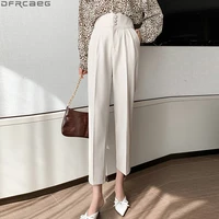 2022 new high waist pants women fashion korean style office pencil pant suits spring autumn button loose harem ladies trousers