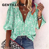 gentillove women long sleeve loose casual buttons printing t shirts turn down collor basic spring autumn oversized blouse