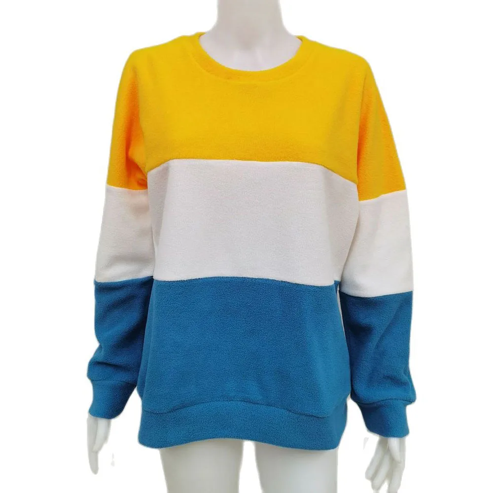 

Oversized Fleece Sweatshirt Streetwear Wide Stripes Color Patchwork Women Hoodie Loose Plus Size Casual Trendy Pullovers