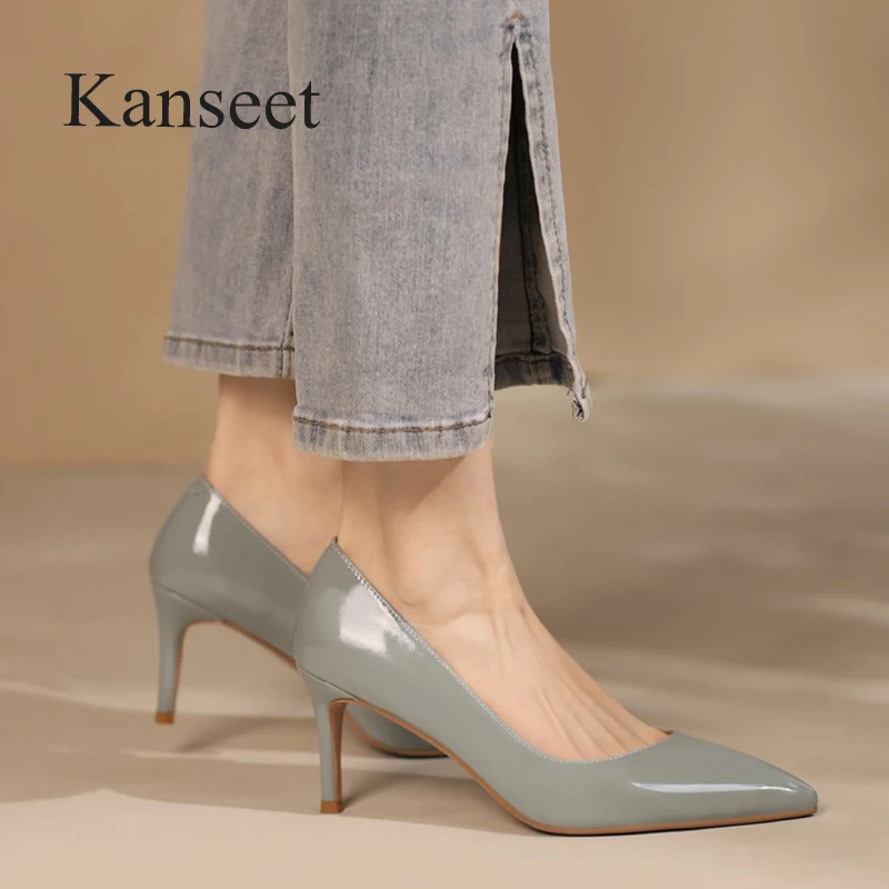 

Kanseet Sexy Pointed Toe Women's Pumps 2022 Spring New Genuine Leather Concise Handmade Office Ladies High Heels Female Shoes 40