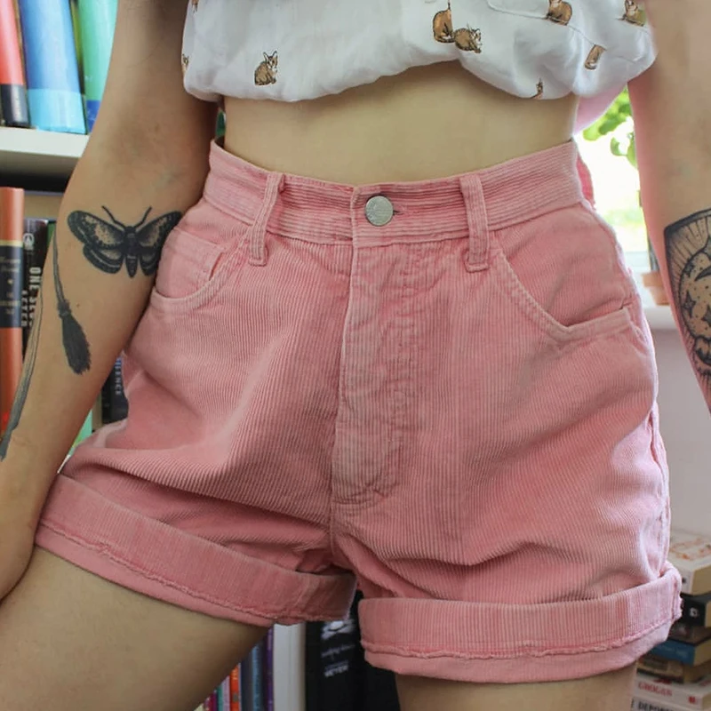 

Retro smoke pink denim shorts loose hot pants shorts shorts women