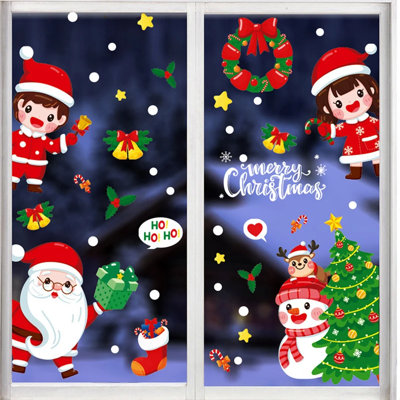 

Merry Christmas Wallpaper Sticker Santa Snowman Home Living Room Glass Window Posters New Year 2022 Decor Removable Wall Decals